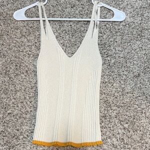 Anthropologie Elegant Cream Knit Tank Top with Mustard Trim